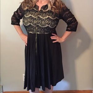Black lace on top zip up dress